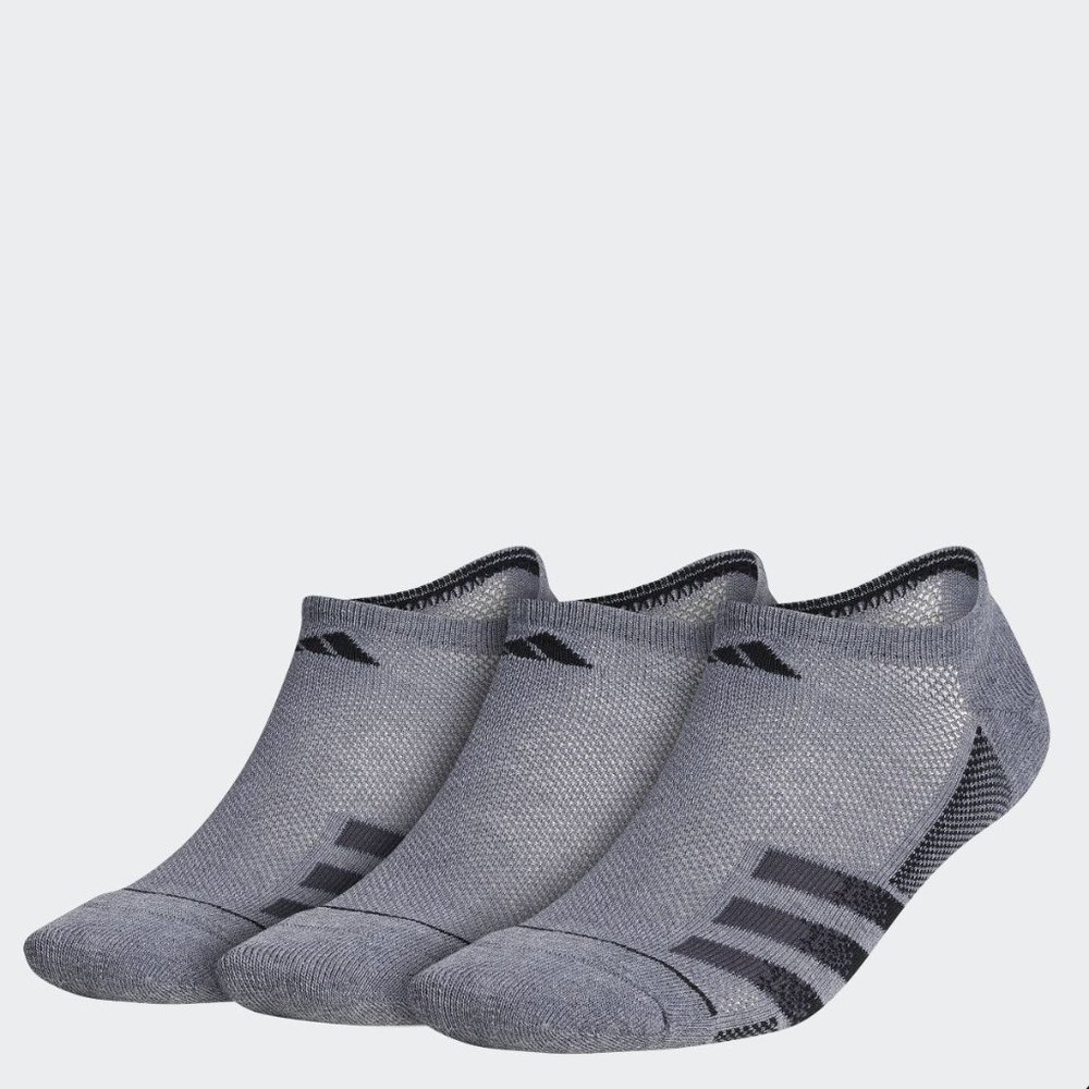 Adidas Mens Gray Superlite Full Toe 3 Pair No Show Extended Size Athletic Socks
